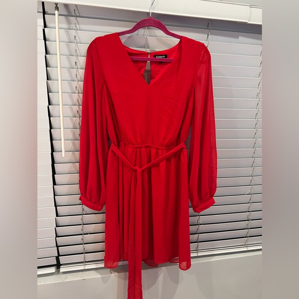 Express red dress with sheer sleeves